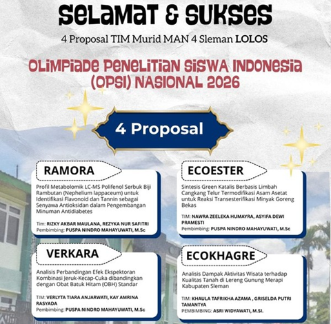 Photo of Langkah Besar ke Nasional, Empat Tim Riset MAN 4 Sleman Lolos OPSI 2026